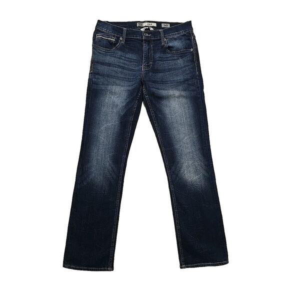 BKE Denim Mens Jake Jeans Sz 34R (34x31) Straight Stretch Embroidered Whiskered - Picture 1 of 12